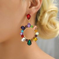 1 Pair Lady Circle Rhinestone Inlay Artificial Gemstones Women's Drop Earrings main image 1