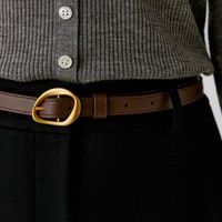 Basic Retro Solid Color Alloy Leather Women's Leather Belts main image 1