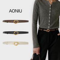 Basic Retro Solid Color Alloy Leather Women's Leather Belts main image 3