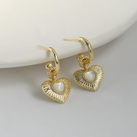 1 Pair Ig Style Heart Shape Plating Inlay Copper Shell Drop Earrings main image 4