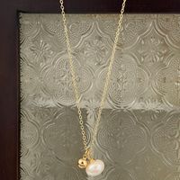 Simple Style Round Copper Plating Inlay Pearl Gold Plated Pendant Necklace sku image 1
