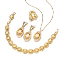 Retro Oval Brass Inlay Zircon Rings Earrings Necklace sku image 5