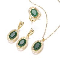 Retro Oval Brass Inlay Zircon Rings Earrings Necklace sku image 3