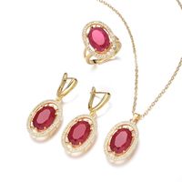 Retro Oval Brass Inlay Zircon Rings Earrings Necklace sku image 4