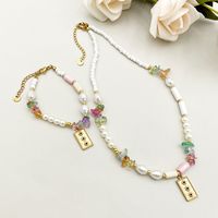304 Stainless Steel Gold Plated Vintage Style Simple Style Beaded Plating Inlay Sun Natural Stone Rhinestones Pearl Bracelets Necklace sku image 3