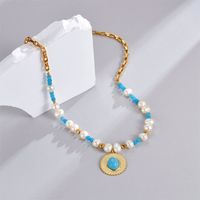 304 Stainless Steel Artificial Pearl Natural Stone 14K Gold Plated Simple Style Beaded Plating Oval Natural Stone Necklace main image 4