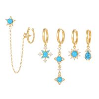 Casual Simple Style Pentagram Tassel Brass 18k Gold Plated Turquoise Zircon Earrings In Bulk sku image 1