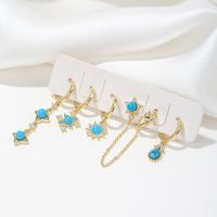 Casual Simple Style Pentagram Tassel Brass 18k Gold Plated Turquoise Zircon Earrings In Bulk main image 4
