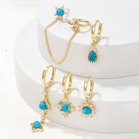 Casual Simple Style Pentagram Tassel Brass 18k Gold Plated Turquoise Zircon Earrings In Bulk main image 3