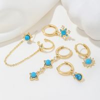 Casual Simple Style Pentagram Tassel Brass 18k Gold Plated Turquoise Zircon Earrings In Bulk main image 5