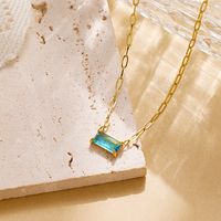 Vacation Rectangle Stainless Steel Titanium Steel Inlay Zircon Gold Plated Pendant Necklace main image 4