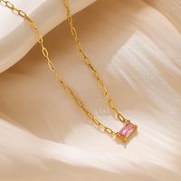 Vacation Rectangle Stainless Steel Titanium Steel Inlay Zircon Gold Plated Pendant Necklace main image 3