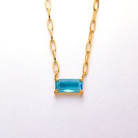 Vacation Rectangle Stainless Steel Titanium Steel Inlay Zircon Gold Plated Pendant Necklace sku image 4