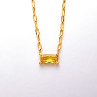 Vacation Rectangle Stainless Steel Titanium Steel Inlay Zircon Gold Plated Pendant Necklace sku image 5