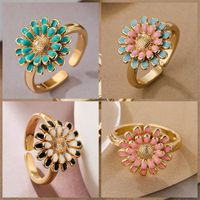 Luxurious Flower Copper Plating Inlay Zircon Gold Plated Open Rings main image 1
