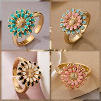 Luxurious Flower Copper Plating Inlay Zircon Gold Plated Open Rings main image 7