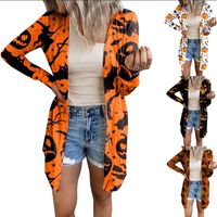 Women's Casual Pumpkin Cat Bat Printing Placket Coat main image 6