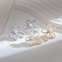 1 Paire Dame Style Coréen Fleur Incruster Acier Inoxydable Perle Boucles D'oreilles main image 7