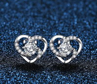 1 Pair Sweet Heart Shape Inlay Sterling Silver Zircon Ear Studs sku image 1