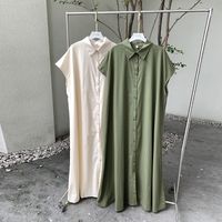 Simple Style Solid Color Maxi Dresses Cotton And Linen Button Shirt Dress Maxi Long Dress Dresses main image 5