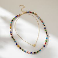 Elegant Streetwear Heart Shape Eye Natural Stone Copper Beaded Layered Plating Layered Necklaces main image 2