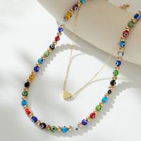 Elegant Streetwear Heart Shape Eye Natural Stone Copper Beaded Layered Plating Layered Necklaces main image 4