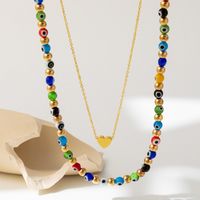 Elegant Streetwear Heart Shape Eye Natural Stone Copper Beaded Layered Plating Layered Necklaces main image 5