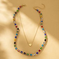 Elegant Streetwear Heart Shape Eye Natural Stone Copper Beaded Layered Plating Layered Necklaces main image 3
