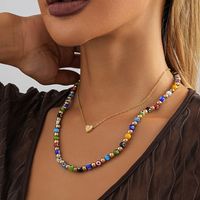 Elegant Streetwear Heart Shape Eye Natural Stone Copper Beaded Layered Plating Layered Necklaces main image 6