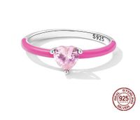 Sweet Heart Shape Sterling Silver Enamel Inlay Zircon Rings sku image 1