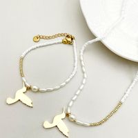 304 Stainless Steel Beaded Gold Plated Vintage Style French Style Beaded Plating Bird Pearl Beads Bracelets Necklace main image 3