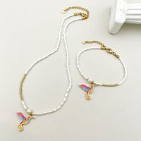 304 Stainless Steel Beaded Gold Plated Vintage Style French Style Beaded Plating Bird Pearl Beads Bracelets Necklace main image 1