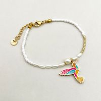 304 Stainless Steel Beaded Gold Plated Vintage Style French Style Beaded Plating Bird Pearl Beads Bracelets Necklace sku image 1