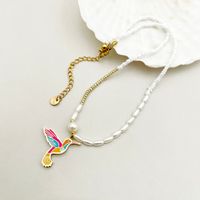 304 Stainless Steel Beaded Gold Plated Vintage Style French Style Beaded Plating Bird Pearl Beads Bracelets Necklace sku image 2