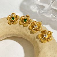 1 Pair Casual Elegant Flower Plating Inlay Copper Zircon Ear Studs main image 1