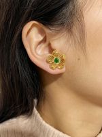 1 Pair Casual Elegant Flower Plating Inlay Copper Zircon Ear Studs sku image 2