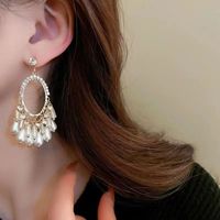 1 Pair Luxurious Oval Tassel Plating Inlay Alloy Artificial Pearls Rhinestones Drop Earrings main image 3