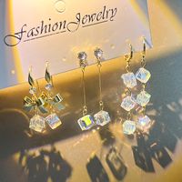 1 Pair Romantic Shiny Square Bow Knot Plating Alloy Artificial Crystal Drop Earrings main image 1