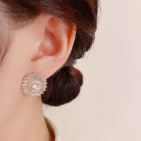 1 Pair Luxurious Sunflower Plating Inlay Copper Zircon Gold Plated Ear Studs main image 4
