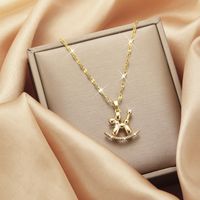 Lady Heart Shape Flower Titanium Steel Plating Inlay Zircon Gold Plated Pendant Necklace sku image 3