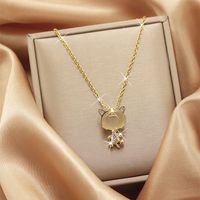 Lady Heart Shape Flower Titanium Steel Plating Inlay Zircon Gold Plated Pendant Necklace sku image 5