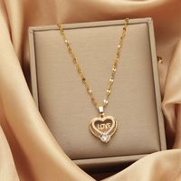 Lady Heart Shape Flower Titanium Steel Plating Inlay Zircon Gold Plated Pendant Necklace sku image 11