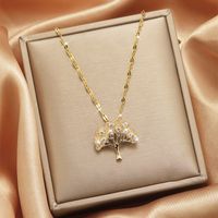 Lady Heart Shape Flower Titanium Steel Plating Inlay Zircon Gold Plated Pendant Necklace sku image 15