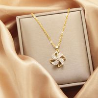 Lady Heart Shape Flower Titanium Steel Plating Inlay Zircon Gold Plated Pendant Necklace sku image 26