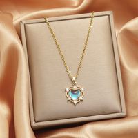 Lady Heart Shape Flower Titanium Steel Plating Inlay Zircon Gold Plated Pendant Necklace sku image 7