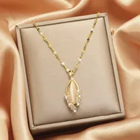 Lady Heart Shape Flower Titanium Steel Plating Inlay Zircon Gold Plated Pendant Necklace sku image 38