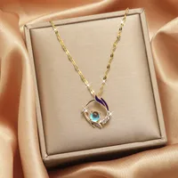 Lady Heart Shape Flower Titanium Steel Plating Inlay Zircon Gold Plated Pendant Necklace sku image 17