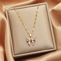Lady Heart Shape Flower Titanium Steel Plating Inlay Zircon Gold Plated Pendant Necklace sku image 40