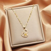 Lady Heart Shape Flower Titanium Steel Plating Inlay Zircon Gold Plated Pendant Necklace sku image 18