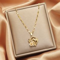 Lady Heart Shape Flower Titanium Steel Plating Inlay Zircon Gold Plated Pendant Necklace sku image 20